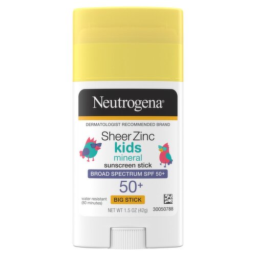 Neutrogena Sheer Zinc Kids Mineral Broad Spectrum Sunscreen Stick, SPF 50+, 1.5 oz