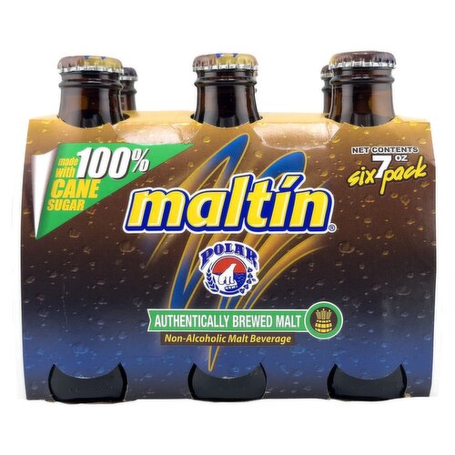 Maltín Polar Authentically Brewed Non-Alcoholic Malt Beverage, 6 count, 7 oz