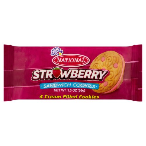 National Strawberry Cream Filled Sandwich Cookies, 4 count, 1.3 oz