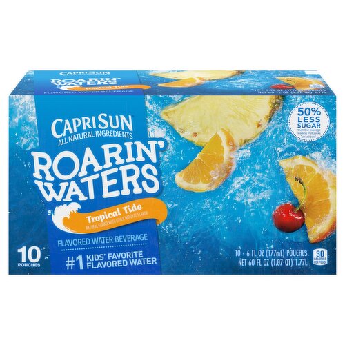 Capri Sun Roarin' Waters Tropical Tide Flavored Water Beverage, 6 fl oz,10 count