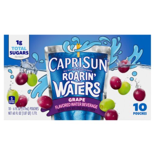 Capri Sun Roarin' Waters Grape Geyser Flavored Water Beverage, 6 fl oz, 10 count