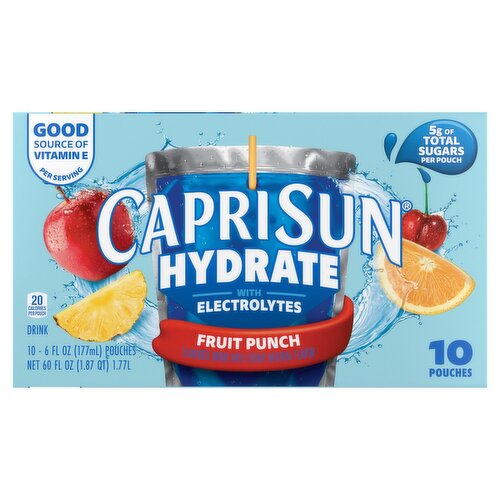 Capri Sun Hydrate Fruit Punch with Electrolytes Drink, 6 fl oz, 10 count