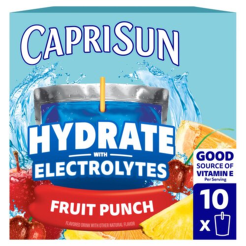 Capri Sun Hydrate Fruit Punch with Electrolytes Drink, 6 fl oz, 10 count