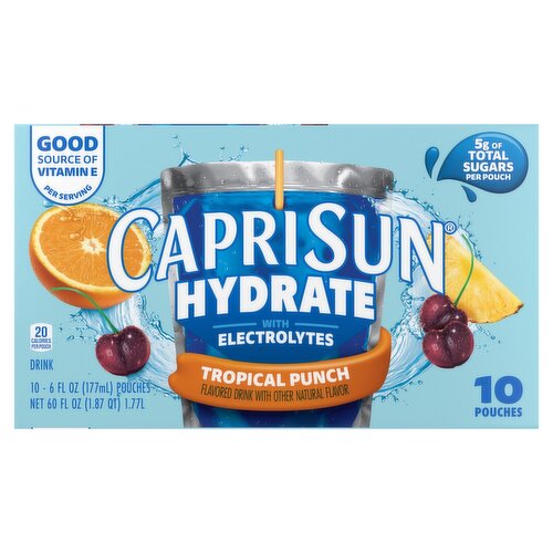 Capri Sun Hydrate Tropical Punch with Electrolytes Drink, 6 fl oz, 10 count