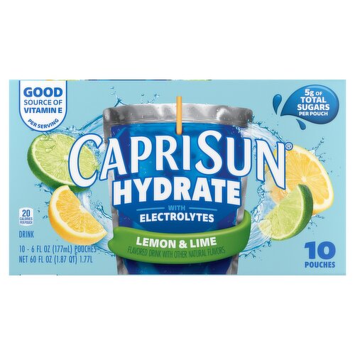 Capri Sun Hydrate Lemon & Lime with Electrolytes Drink, 6 fl oz, 10 count