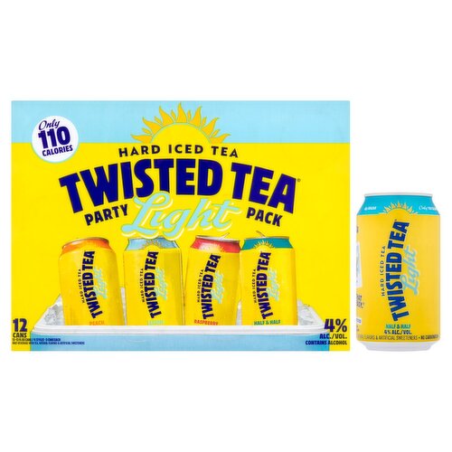 Twisted Tea Light Hard Iced Tea Malt Beverage Party Pack, 12 fl oz, 12 count