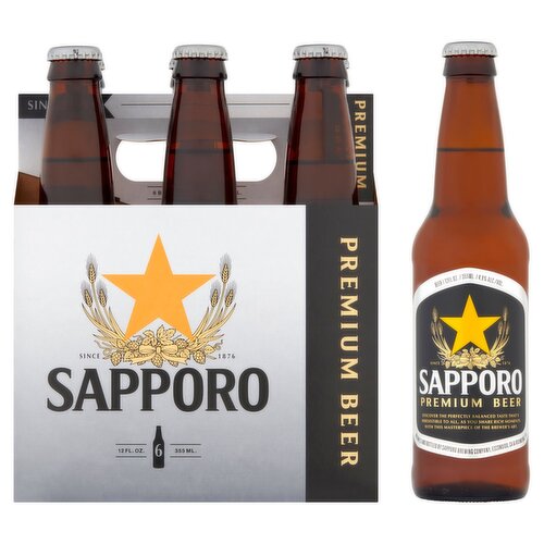 Sapporo Premium Beer, 12 fl oz, 6 count