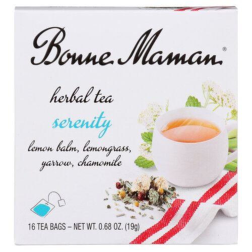 Bonne Maman Serenity Lemon Balm, Lemongrass, Yarrow, Chamomile Herbal Tea, 16 count, 0.68 oz