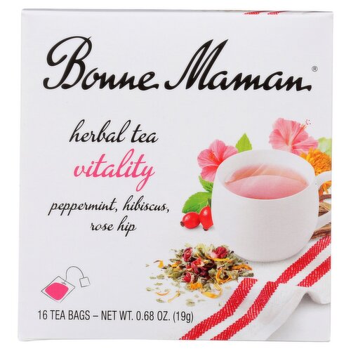 Bonne Maman Vitality Peppermint, Hibiscus, Rose Hip Herbal Tea, 16 count, 0.68 oz