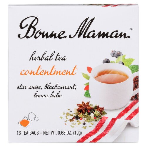 Bonne Maman Contentment Star Anise, Blackcurrant, Lemon Balm Herbal Tea, 16 count, 0.68 oz