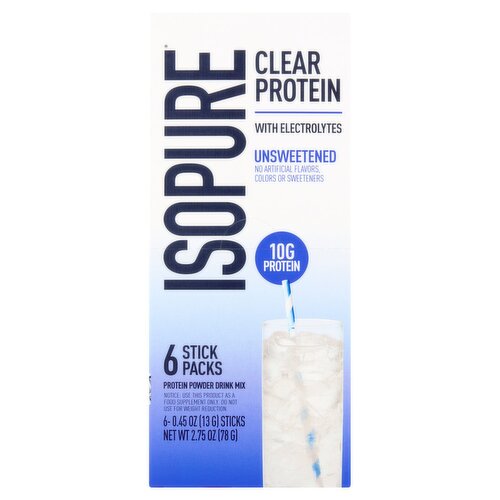 Isopure Clear Protein Unsweetened Protein Powder Drink Mix, 0.45 oz, 6 count