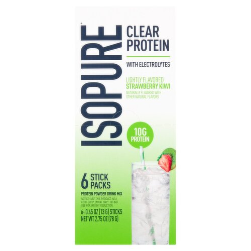 Isopure Clear Protein Lightly Flavored Strawberry Kiwi Protein Powder Drink Mix, 0.45 oz, 6 count