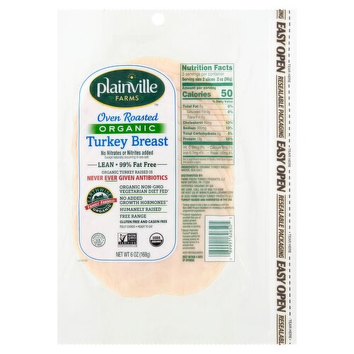 Plainville Farms Oven Roasted Organic Turkey Breast, 6 oz