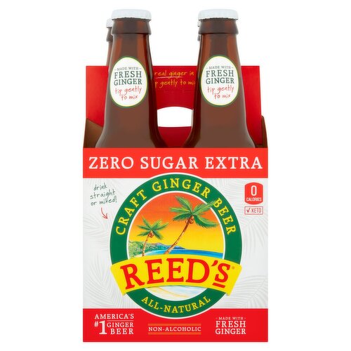 Reed's Zero Sugar Extra Craft Ginger Beer, 4 count, 12 fl oz