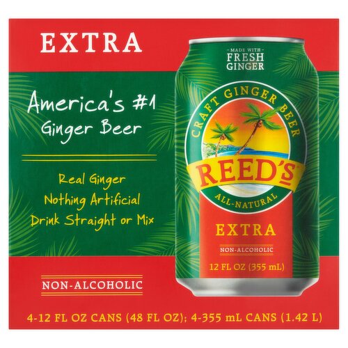 Reed's Extra Craft Ginger Beer, 12 fl oz, 4 count