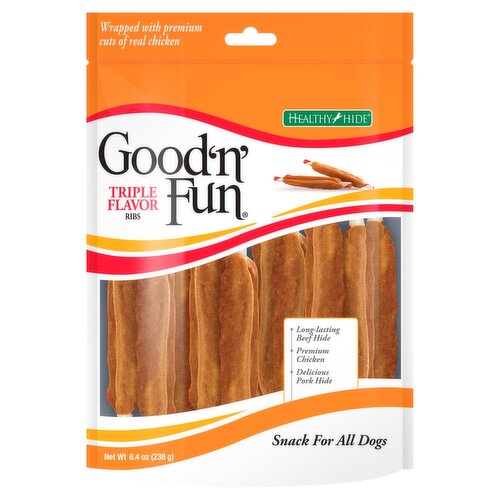 Healthy Hide Good 'n' Fun Triple Flavor Ribs Snack for All Dogs, 8.4 oz