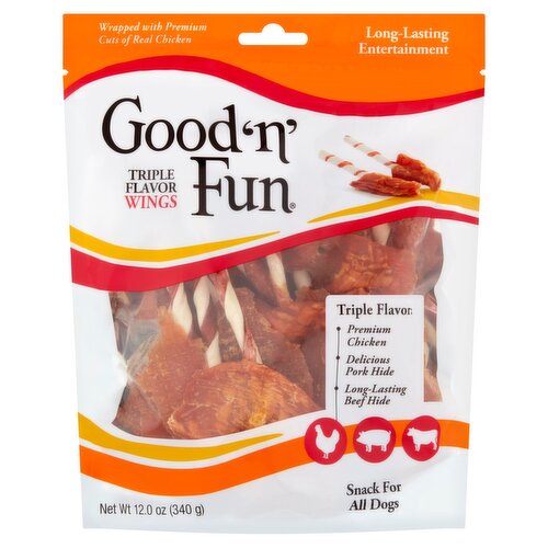 Healthy Hide Good 'n' Fun Triple Flavor Wings Snack for All Dogs, 12.0 oz