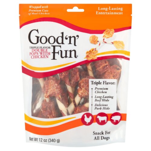 Good 'n' Fun Triple Flavor Double Pops with Chicken Snack for All Dogs, 12 oz