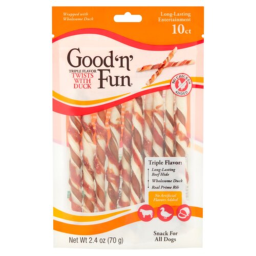 Good'n' Fun Triple Flavor Twists with Duck Snack for All Dogs, 10 count, 2.4 oz