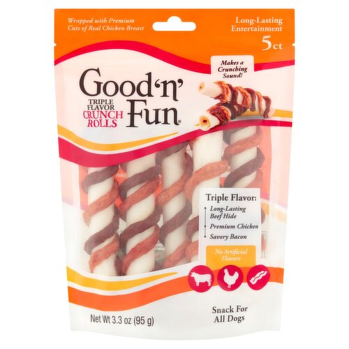 Good 'n' Fun Triple Flavor Crunch Rolls Snack for All Dogs, 5 count, 3.3 oz