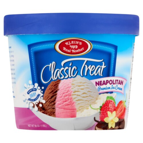 Klein's Real Kosher Classic Treat Neapolitan Premium Ice Cream, 56 oz