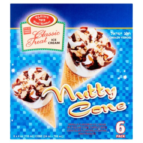 Klein's Real Kosher Nutty Cone Classic Treat Ice Cream, 4 oz, 6 count