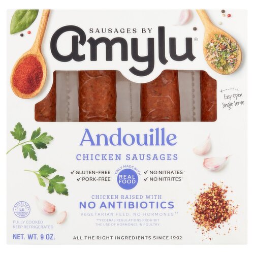 Amylu Andouille Chicken Sausages, 9 oz