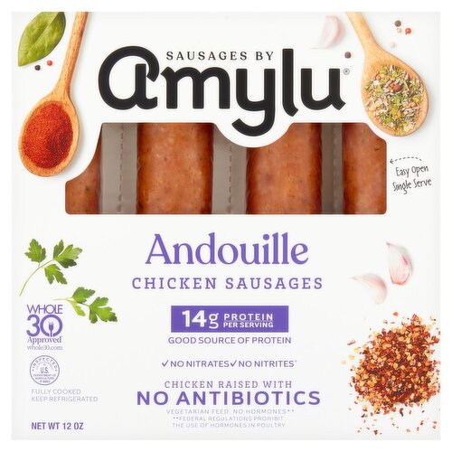 Amylu Andouille Chicken Sausages, 12 oz