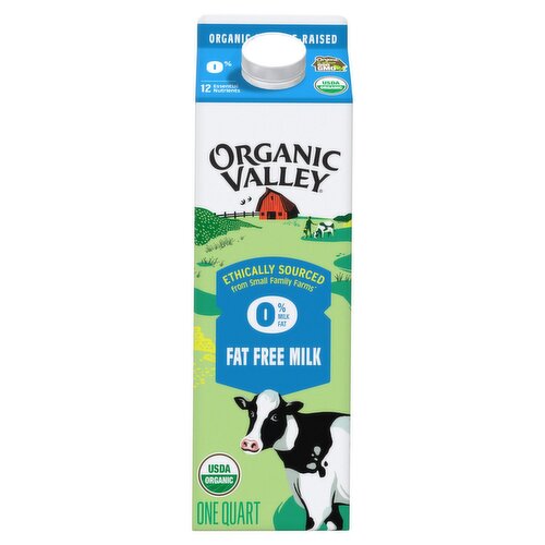 Organic Valley 0% Fat Free Milk, one quart