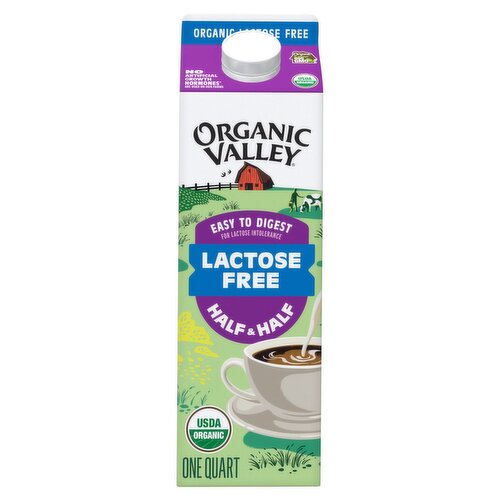 Organic Valley Lactose Free Half & Half Real Milk & Cream, one quart