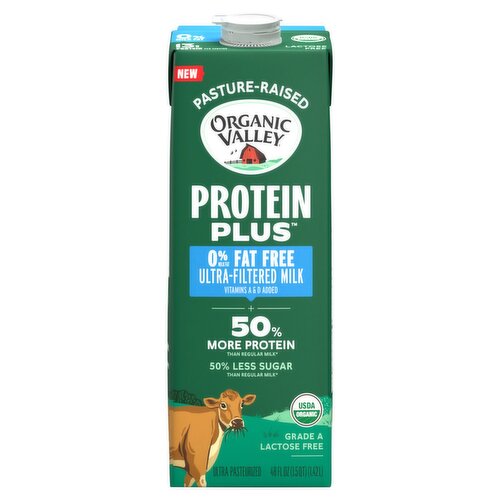Organic Valley Protein Plus 0% Milkfat Fat Free Ultra-Filtered Milk, 48 fl oz