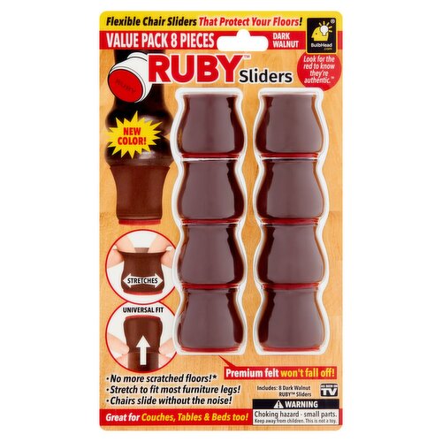 BulbHead Ruby Dark Walnut Flexible Chair Sliders Value Pack, 8 count