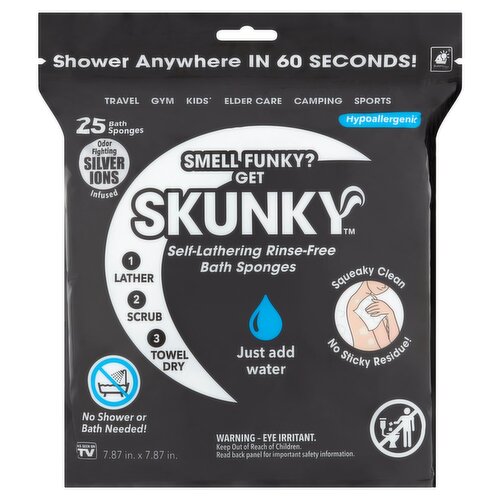 Skunky Self-Lathering Rinse-Free Bath Sponges, 25 count