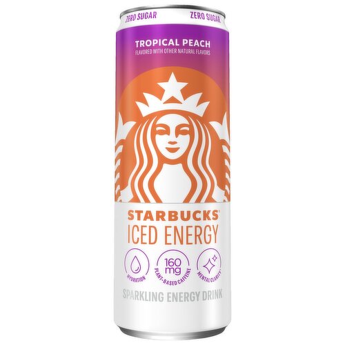 Starbucks Iced Energy Zero Sugar Sparkling Energy Drink Tropical Peach 12 Fl Oz