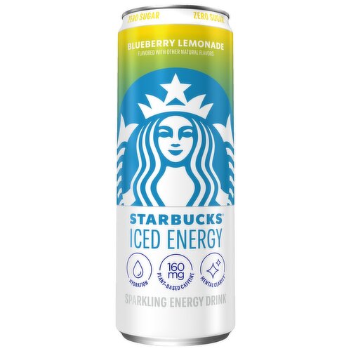 Starbucks Iced Energy Zero Sugar Sparkling Energy Drink Blueberry Lemonade 12 Fl Oz