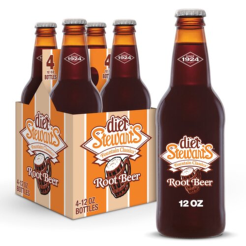 Stewart's Fountain Classics Diet Root Beer, 12 fl oz, 4 count