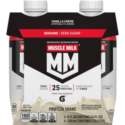 Muscle Milk Genuine Zero Sugar Protein Shake Vanilla Creme Artificially Flavored 11 Fl Oz 4 Count