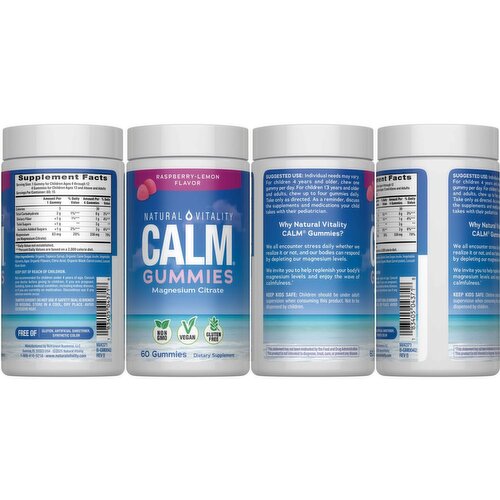 Natural Vitality Calm Raspberry-Lemon Flavor Magnesium Citrate Dietary Supplement, 60 count