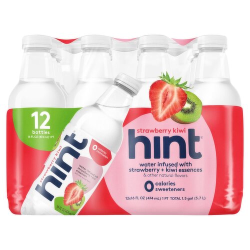 Hint Water Infused with Strawberry + Kiwi Essences, 16 fl oz, 12 count