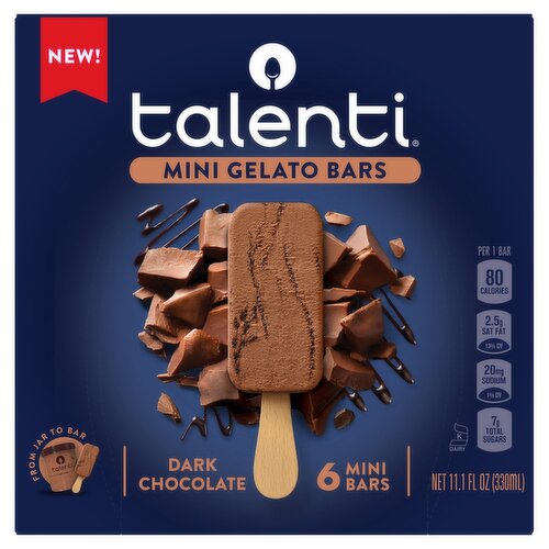 Talenti Dark Chocolate Mini Gelato Bars, 6 count, 11.1 fl oz