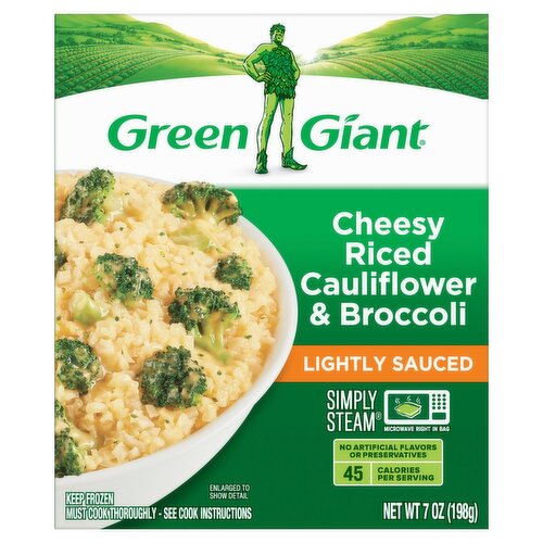 Green Giant Simply Steam Lightly Sauced Cheesy Riced Cauliflower & Broccoli, 7 oz