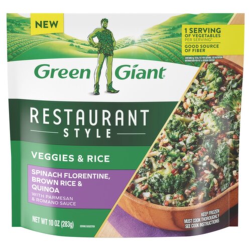 Green Giant Restaurant Style Veggies & Rice Spinach Florentine, Brown Rice & Quinoa, 10 oz