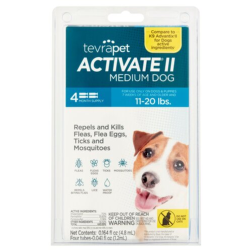 TevraPet Activate II Flea Treatment for Medium Dog, 0.041 fl oz, 4 count