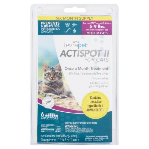 TevraPet Actispot II Flea Treatment for Medium Cats, 0.014 fl oz, 6 count