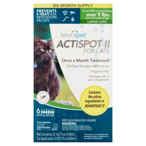 TevraPet Actispot II Flea Treatment for Large Cats, 0.027 fl oz, 6 count