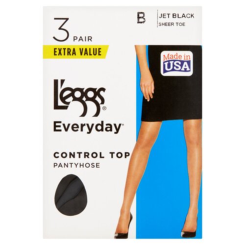 L'eggs Everyday Jet Black Sheer Toe Control Top Pantyhose Extra Value, Size B, 3 pair