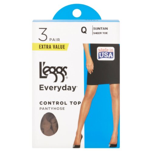 L'eggs Everyday Control Top Suntan Q Sheer Toe Pantyhose Extra Value, 3 pair