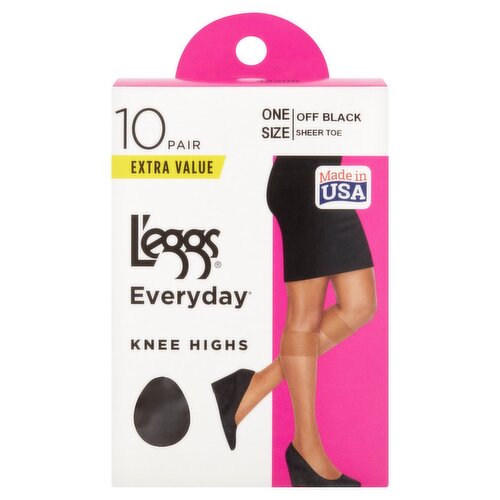 L'eggs Everyday Off Black Sheer Toe Knee Highs Extra Value, One Size, 10 pair