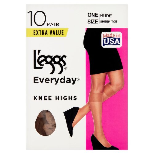 L'eggs Everyday Nude Sheer Toe Knee Highs Extra Value, One Size, 10 pair