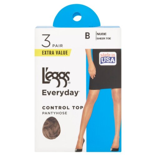 L'eggs Everyday Control Top Nude B Sheer Toe Pantyhose Extra Value, 3 pair